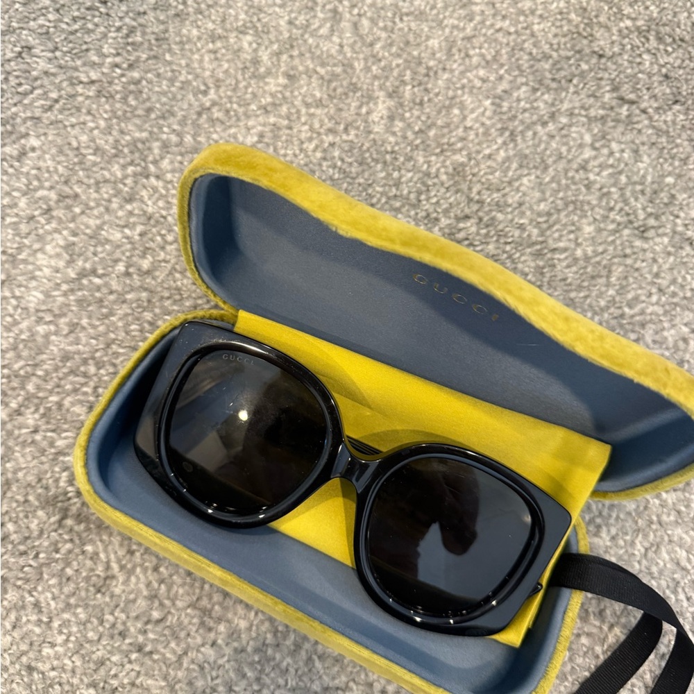 Gucci Black Sunglasses with Vibrant Yellow Case